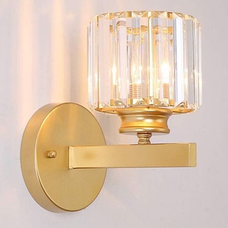 Applique murale en cristal doré, lampe ronde, lampe murale décorative en cristal moderne, lampe murale en verre de chevet, adaptée au salon, au couloir, au restaurant (1/4)