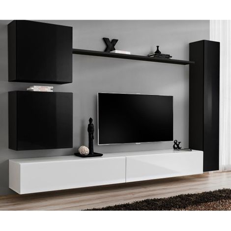 Meuble TV Mural Design "Switch VIII" 280cm Noir & Blanc (1/5)