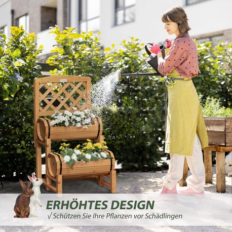 Coffre de jardin surélevé en bois avec treillis 45x45x80 cm, design rustique jaune pour potager, terrasse, balcon, bac à fleurs avec support grimpant (1/5)