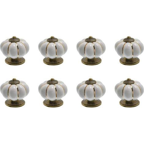 8 x Boutons de tiroir en céramique bouton de meuble forme citrouille pour tiroirs et placards de cuisine (Blanc) (1/5)