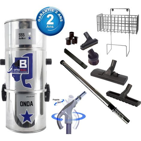 Aspiration centralisée sans sac OTTO BULL ONDA 150 INOX (jusqu’à 150 m²), Garantie 2 ans + Set inter 9 M + 8 accessoires + 1 Kit de nettoyage micro offert (1/5)