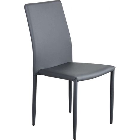 Innen stapelbarer Stuhl mit Stahlkonstruktion mit hellem Fauxder mit hellem Hautleder bedeckt - DarkGrey