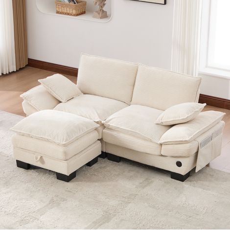 Divano modulare 2 posti 190x132x84 cm in tessuto beige con contenitore per soggiorno FloraGrace (1/5)