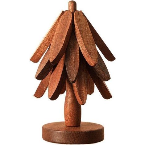 Set mit 3 Untersetzern aus Holz und Glas, wiederverwendbar für heiße Speisen, baumförmig und faltbar