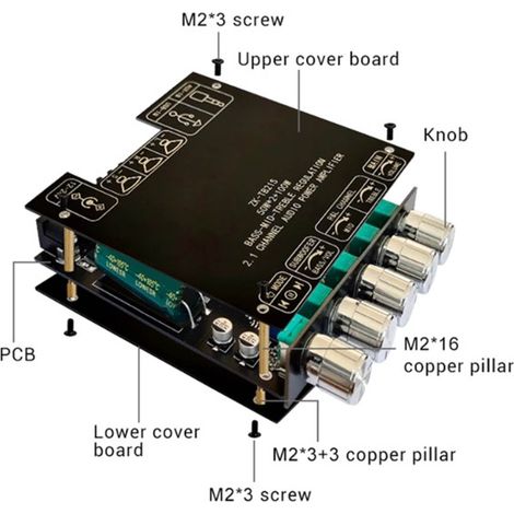 2.1-Kanal-Bluetooth-Verstärker 50W+50W+100W, Subwoofer-Verstärkerplatine mit Höhen- und Bassregelung, DC 12V-24V, für DIY-Lautsprecher (1/5)