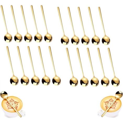 Coffret de 20 cuillères à café rondes en acier inoxydable doré (13 x 3 cm) - cuillères à café et cuillères à expresso en acier inoxydable