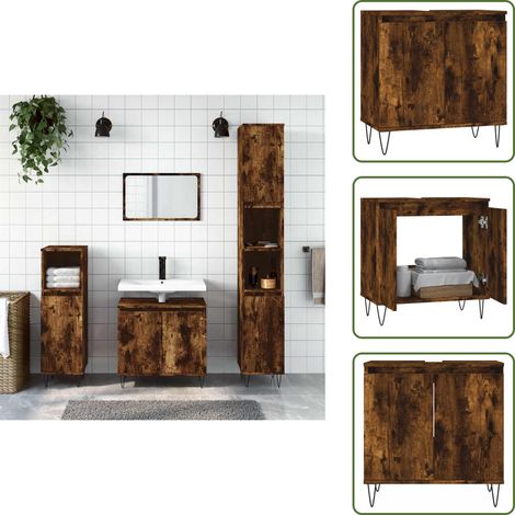 Badschrank Räuchereiche 58x33x60 cm Holzwerkstoff - Badeschrank - Badezimmermöbel - Holzwerkstoff - Badschrank Räucherfarben - Industrieller Stil