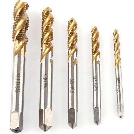 Jeu De Tarauds Hélicoïdaux M3-M8 En Acier HSS Revêtu Titane Pour Perceuse Et Fraiseuse - Lot De 5 Pièces (1/5)