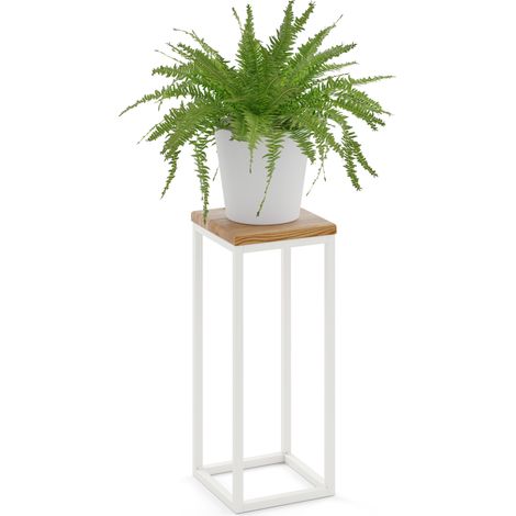 LAMO Manufaktur 50 cm Pflanzenständer  Blumenständer  Blumenhocker Gestell: Grauweiß  100% Echtholz Massiv Platte Farbe: Rustikal