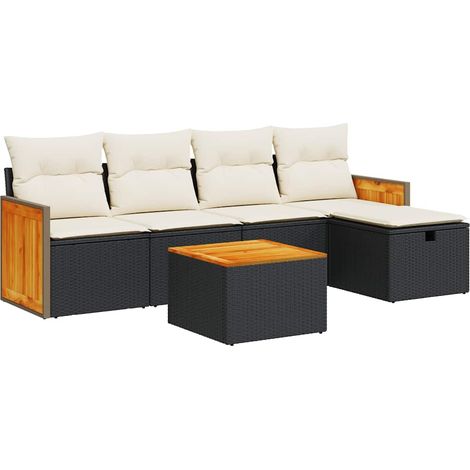 Maison Exclusive - Set Divano da Giardino 6 pz con Cuscini Nero in Polyrattan (1/5)