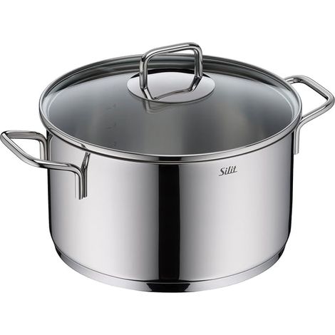 Casserole de 24 cm avec couvercle en verre, échelle intérieure, large bord verseur, acier inoxydable 18/10, passe au lave-vaisselle, grande casserole à frire