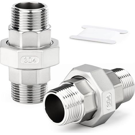 2 Pcs 1/2" MM Raccord Union Inox 304 Fileté BSP (1/4)
