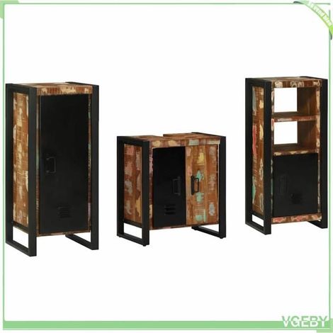 Ensemble mobilier salle de bain 3 pcs - FAF7291712428029 - Bois recyclé solide - Marron - Style industriel (1/5)