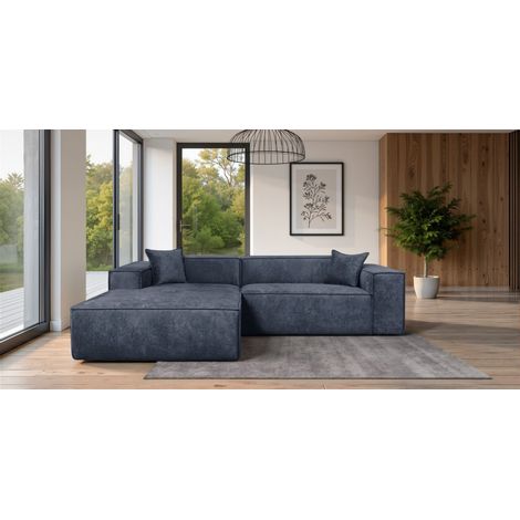 Ecksofa Designersofa CARLOTA in Stoff Perfect Harmony Dunkelblau Ottomane Links