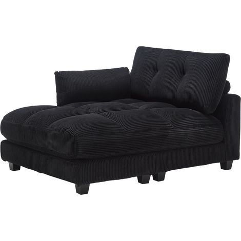 Fauteuil lounge en velours côtelé avec accoudoirs modulables, porte-gobelets et port USB, noir (1/5)