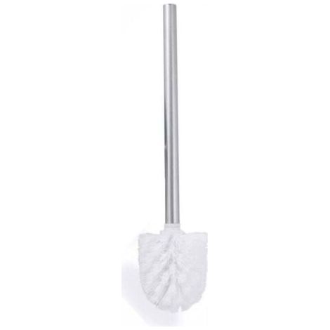 Brosse WC chromée avec long manche en métal antidérapant et poils en plastique résistants, nettoyage en profondeur, effet antiadhésif, durable, 35 cm, blanche (1/4)
