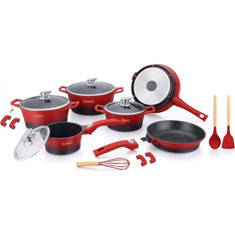 6 pentole rivestimento in marmo - rosso