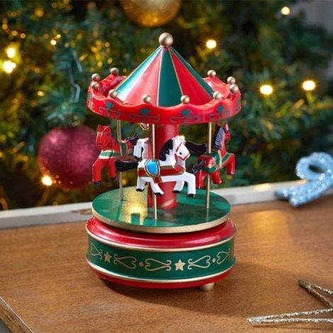 18cm Wind Up Musical Carousel Indoor Christmas Decoration (1/5)