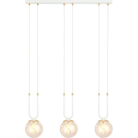 Lampada a Sospensione Glam, Acciaio verniciato a polvere, Vetro, Bianco, Ambra, 70x115x15 cm