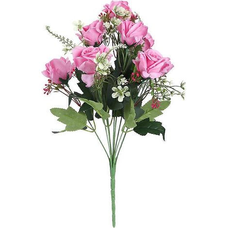Bouquet de roses artificielles en plastique réaliste, décoration florale pour intérieur, jardin et table, fleurs factices durables sans entretien, idéales pour ambiance élégante (1/5)
