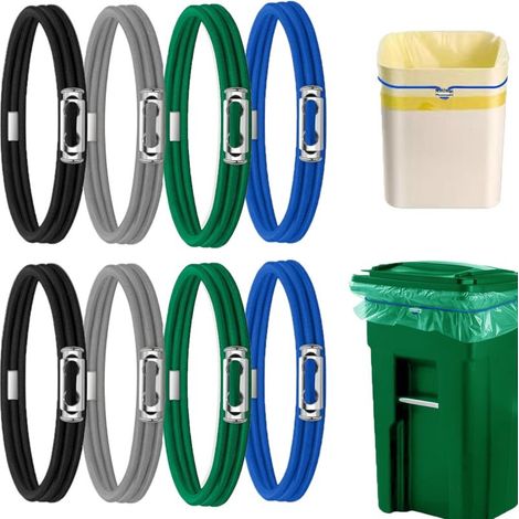 Set da 8 elastici per pattumiera regolabili, compatibili con contenitori da 30 a 125 L, multifunzionali, in gomma, 4 colori