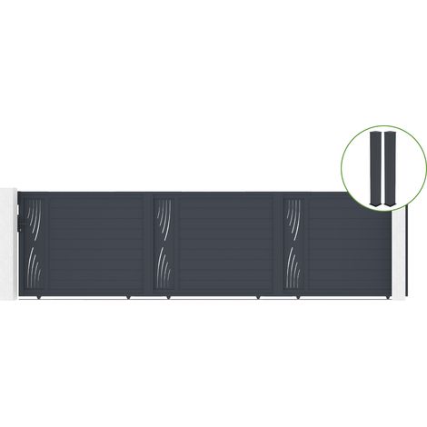 Portail coulissant 6m VELETA H.160cm alu + 2 poteaux EIFEL 20x20cm H.190cm GRIS (1/5)
