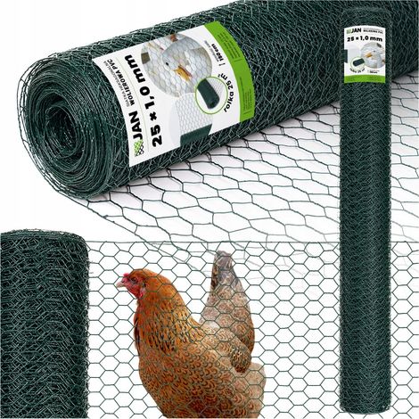 Grillage pour volière, maille hexagonale - 25 mm, galvanisé + PVC, hauteur 150 cm, rouleau de 25 m, pour poulaillers, volières et élevages de petits animaux