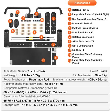 Mophorn Queen-Size-Schrankbett-Bausatz, Deluxe DIY-Schrankbett-Hardware, pneumatischer Hebel, robuster Rahmen, platzsparender Klappschrank