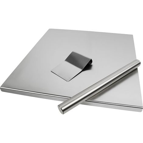 ZOIMANIA - Tagliere con Tarocco e Mattarello - Inox - Cucina - Profondità 40 - Dimensione Tagliere: L 40 x P 40 x 3