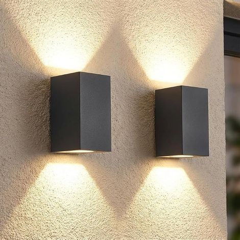 Applique Murale Exterieur Lot de 2, Gris Anthracite GU10 Aluminium Up Down Eclairage Exterieur, IP44 Étanche Luminaire Lumiere Lampe Exterieur pour Jardin, Cour, Patio, Balcon, Terrasse, Garage (1/5)