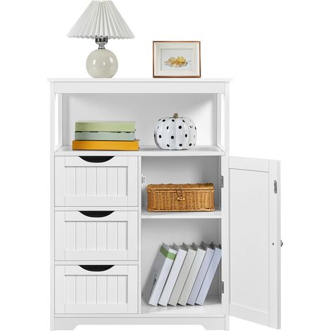 Homevive Armario Baño con Cajón y Estante Ajustable 66x35x90 cm Mueble Baño de Madera Suelo Mueble Auxiliar de Cocina Armario Multiusos con Puertas Dobles para Salón Entrada Blanco