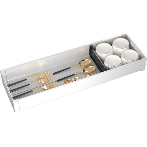 Boîte de rangement pour couverts avec séparateur de tiroir de cuisine, étagère à couverts intégrée dans un placard, rangement pour ustensiles de cuisine (1/5)