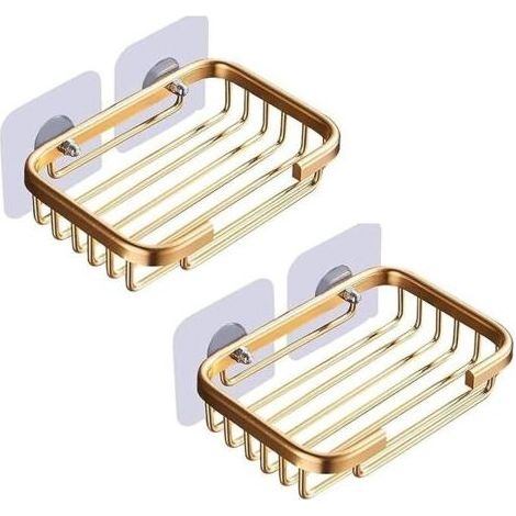 Lot de 2 porte-savon doré pour douche, porte-savon autocollant, support de rangement pour porte-savon, anti-dommages, accessoires de salle de bain suspendus sans perçage, porte-savon (1/3)