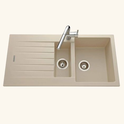 Évier granit beige ALBEY 1 bac et demi - 1 égouttoir (1/2)