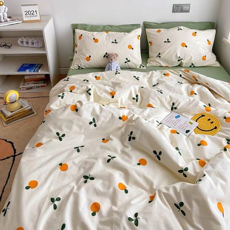 Fodera per il letto in cotone lavabile in macchina – Coperta per il cuscino e fodera per il piumone 180 x 220 cm, colore arancione brillante, ideale per studenti, universitari e piccoli spazi