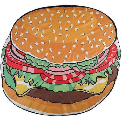 Serviette de plage ronde imprimée d'un motif hamburger amusant et tendance (2025), châle ou écharpe de plage. (1/5)