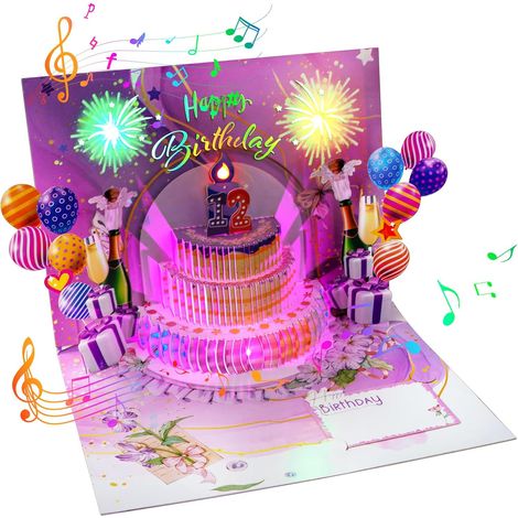 Carte d’Anniversaire Pop Up 3D avec Musique et Lumière LED – Carte Happy Birthday Gâteau Feu d’Artifice, Cadeau d’Anniversaire pour Femme, Homme, Enfant, Famille et Amis (1/5)