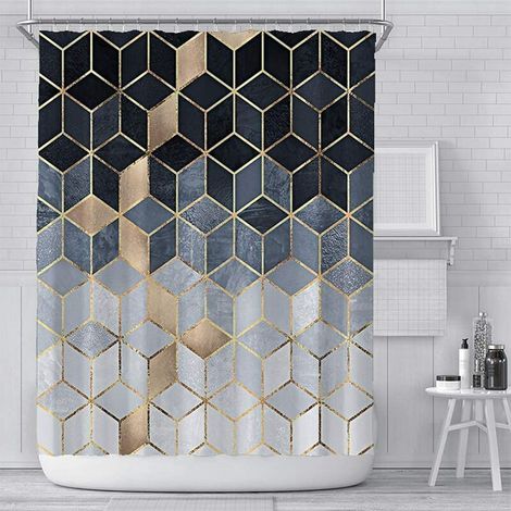 1 rideau de douche marbre, imprimé abstrait doré, imperméable Euro Standard 5, lavable en machine, pour salle de bain hôtelière ou spa (1/5)
