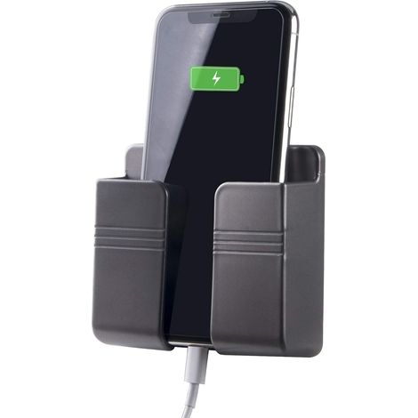 1 support mural pour téléphone, adhésif 3M étanche, passe-câble intégré, boîte de rangement universelle, usage salle de bain chambre cuisine (1/5)