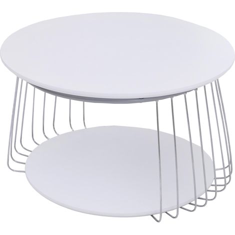 [JAMAIS UTILISÉ] Table basse MCA HHG-194, table d'appoint, table basse, table de salon, métal MDF ronde Ø 70 cm, blanche
