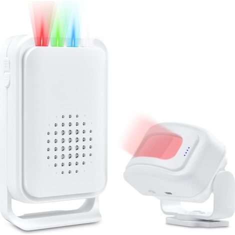 JSSEVN Türklingel mit Bewegungsmelder, Ladenglocke mit geräuschloser Vibration, 280 m Reichweite, 4-farbiges LED-Licht, 17 Melodien (1/5)