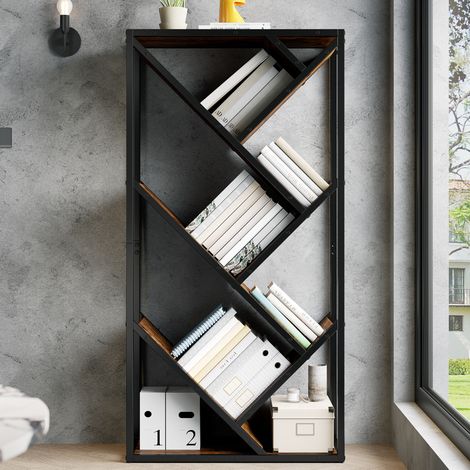 Étagère bibliothèque arbre 80x35x160 cm en MDF et métal noir, gain de place pour salon FloraGrace (1/5)