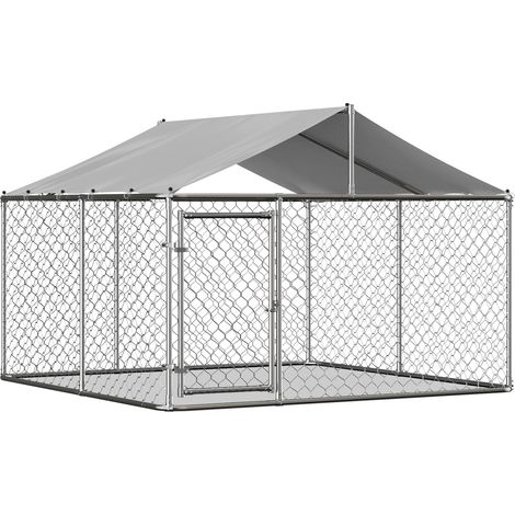 Hundegehege für den Außenbereich 230 x 230 x 117 cm aus verzinktem Stahl mit Dach (1/3)