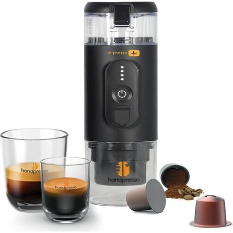 Cafetière Portable E-Presso+, Batterie Rechargeable USB, Haute Pression 19 Bars pour Capsules et Café Moulu, Compacte pour Voyage et (1/5)