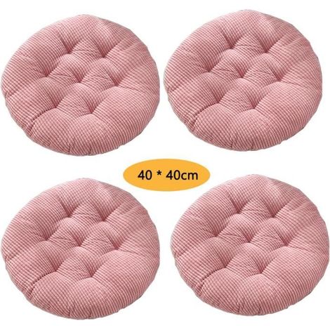 Coussin rond en velours côtelé épais et minimaliste - Lot de 4 Coussin de Siège 40x40 cm, Coussin de chaise,Rose (1/3)