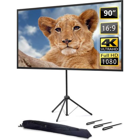 Écrans de Projection sur Pied, Écran de Projection Portable 90 Pouces, 16:9, Écran de Projection, Facile à Installer et à Transporter, Idéal Pour le Cinéma à Domicile, Les Films Intérieurs/Extérieurs. (1/5)