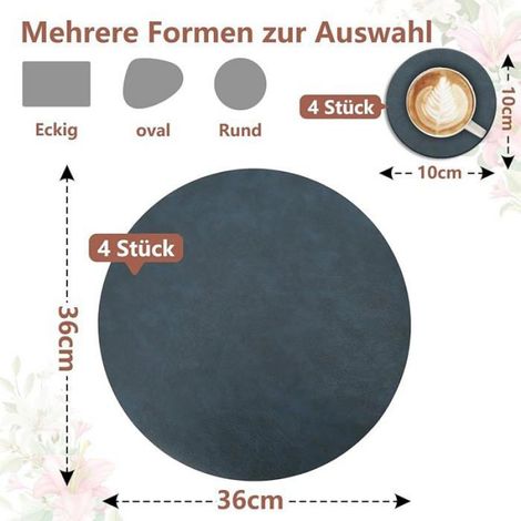 Set De Table Rond - Cuir PU Double Face Antidérapant - Pour Table À Manger Et Bureau - Lot De 4 (1/5)