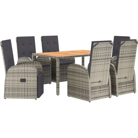 7 Piece Garden Dining Set Grey Poly Rattan&Solid Wood Acacia vidaXL (1/4)