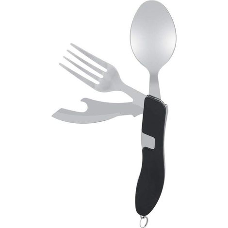Ensemble de couverts pliables multifonctionnels 4 en 1 en acier inoxydable (fourchette et cuillère), couverts de randonnée pliables (noir) (1/4)