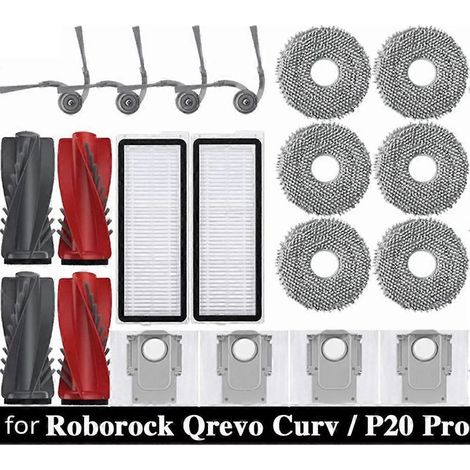 Accessoires pour aspirateur Roborock Qrevo Curv : rouleau principal, brosse latérale, filtre HEPA, chiffon de nettoyage et sac à poussière. (1/5)